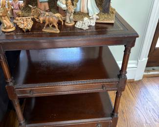 Side Table with leather top, with 3 tiers and drawers