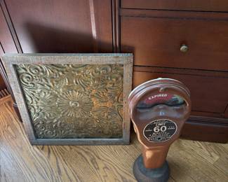 parking meter and tin tile framed