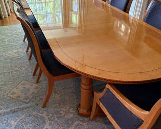 Contemporay dining oval dining table with 2 leaves with 8 chairs (2 arm and 6 side chairs)