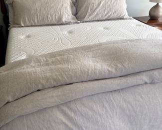 Another view of the Sterns & Foster King mattress and Potttery Barn Linen duvet, shams and sheet set