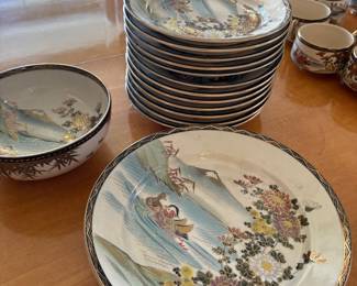 Japanese porcelain dinner plates, salad and bowl - vintage