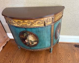 Hand-painted demi-lune cabinet
