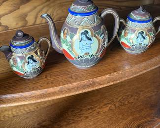 Japanese teapot and sugar and creamer