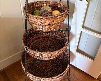 3-tier woven basket and stand