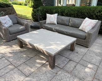 Restoration Hardware Provence Collection Sofa, armchair and coffee table with grey linen
