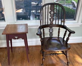 Windsor wood chair and side table