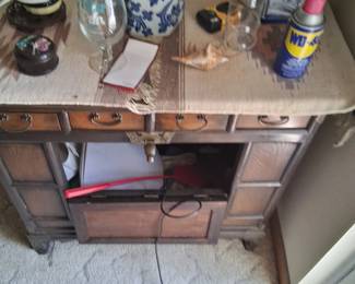 vintage cabinets and pottery