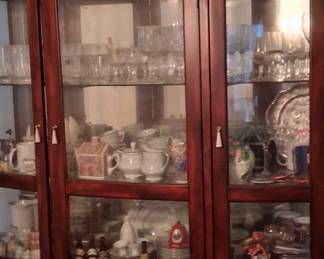 Cherry wood lighted display cabinet