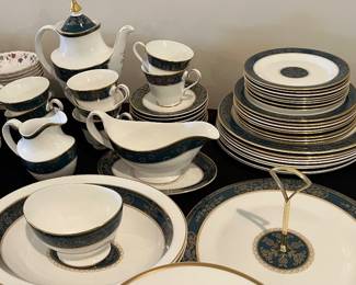 Royal Doulton Carlyle dinnerware china set - deep blue teal