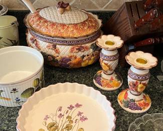 Fits & Floyd Omnibus tureen - Harvest Times with sculpted acorn handle and candle sticks