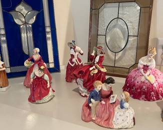 Royal Doulton figurines - English ladies ; Stained Glass Panels