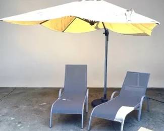 Purple Leaf Cantilever Umbrella And Pair Of Chaise Lounges
