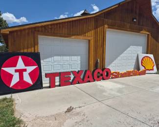 The square Texaco and Shell signs are acrylic 6' X 6' with the origional aluminum frames.