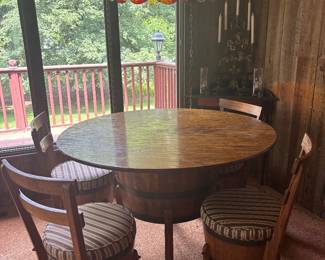 Barrel table and red swag light