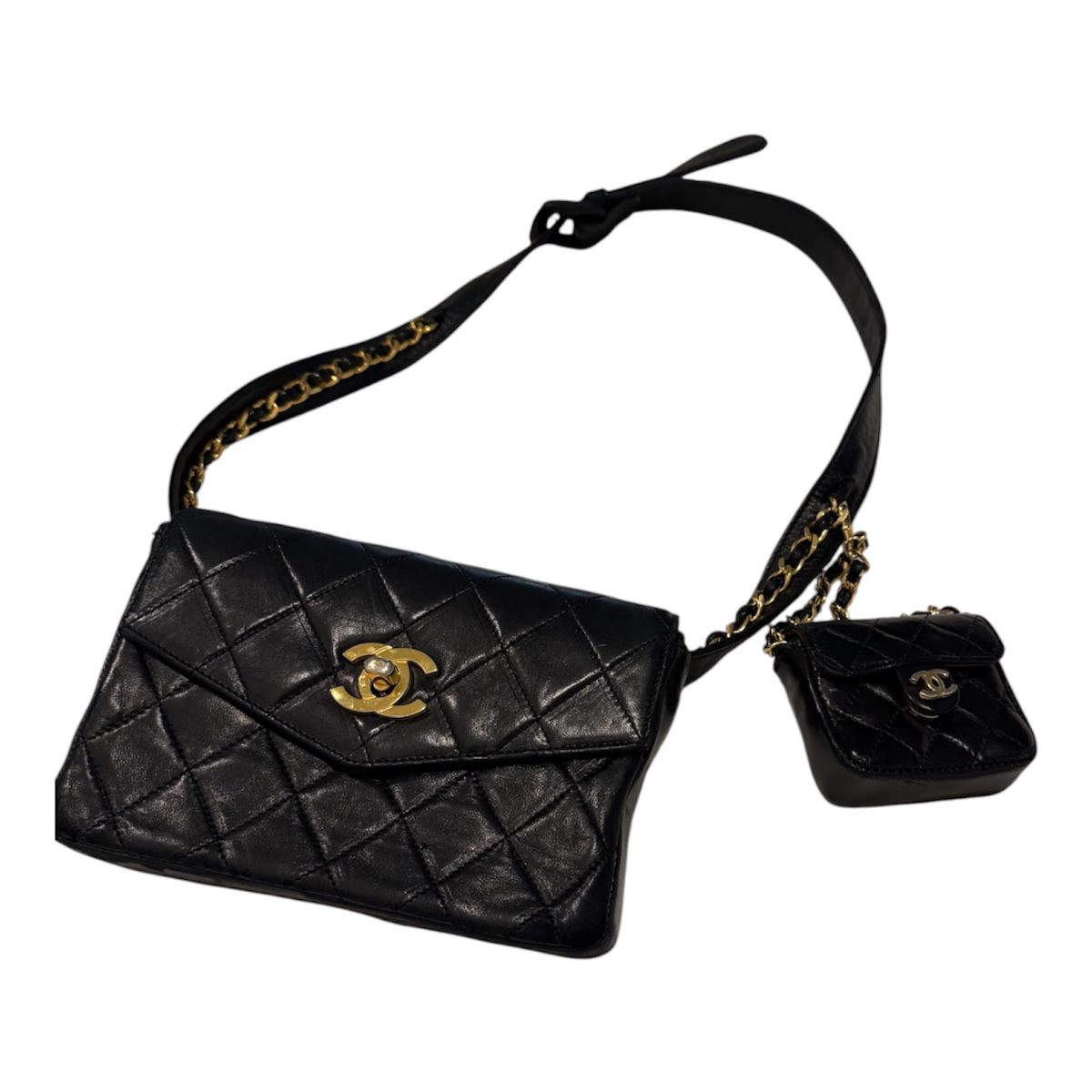 Rare Vintage Chanel belt bag with micro-mini bag