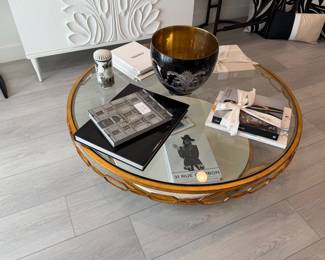 Baker glass, marble & iron coffee table by Thomas Pheasant