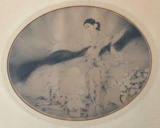 1920's - Lady of the Camellias penciled signed by Louis Icart with embossed stamp