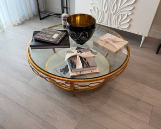 Baker glass, marble & iron coffee table by Thomas Pheasant