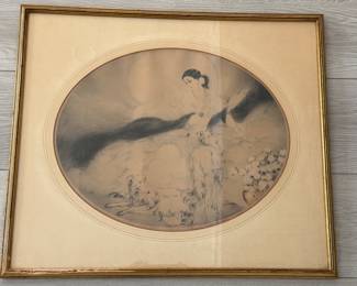 1920's - Lady of the Camellias penciled signed by Louis Icart with embossed stamp