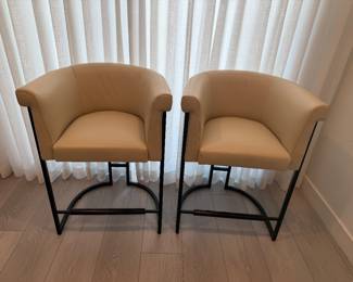 pair of Baker leather counter height bar stools