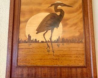 Inlay Marquetry Heron Mid Century $150