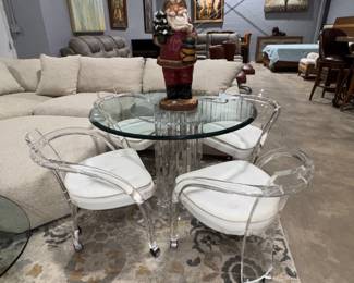 LUCITE AND GLASS MCM TABLE & CHAIRS