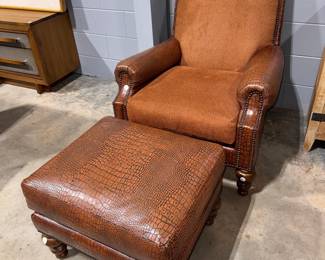 FAUX ALLIGATOR CHAIR AND OTTOMAN