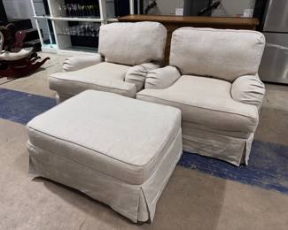 UPHOLSTERED CHAIRS AND OTTOMAN