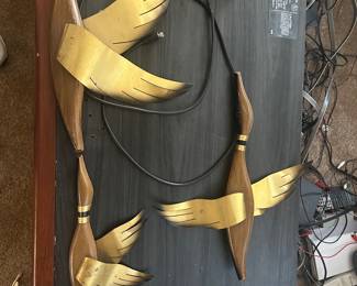 Mask steers mid-century 3D wall art - wood and brass
