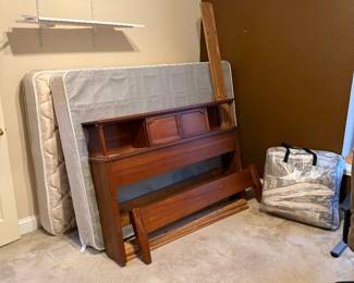 Full size bed frame, full size mattress and box springs, king size bedding set