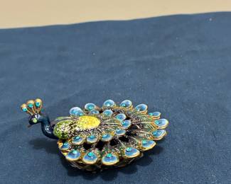 Enamel and Crystal Peacock Trinket Box