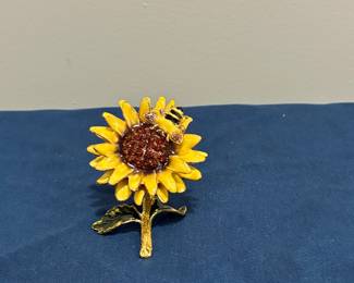 Enamel Sunflower with Bee Brooch