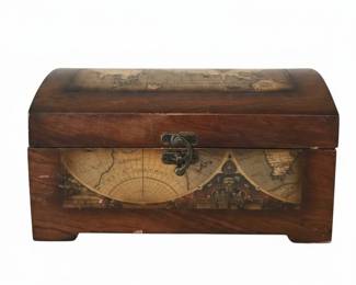 Decorative Wooden Chest with Vintage Map Decals
