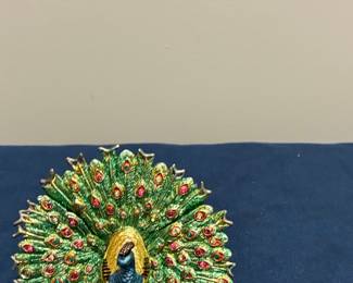 Enamel and Rhinestone Peacock Trinket Box