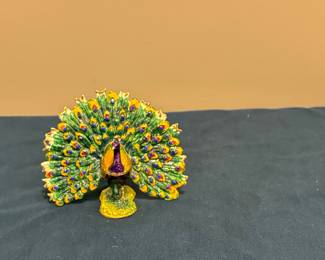 Enamel Peacock Trinket Box with Jewels