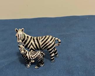 Two Enamel and Rhinestone Zebra Figurines