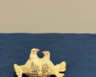 Enamel and Rhinestone Doves Trinket Box
