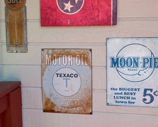 Vintage Texaco Motor Oil Sign and Moon Pie Sign