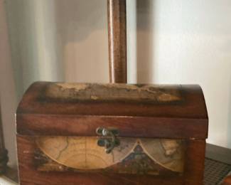 Decorative Wooden Chest with Vintage Map Decals