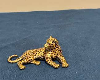 Park Lane Gold Tone Black Enamel Spotted Leopard Brooch