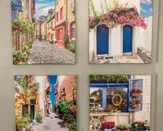 Set of Four European Street Scene Canvas Prints