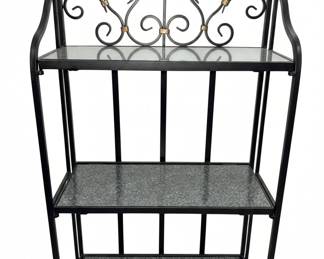 Wrought Iron and Speckled Glass Tiered Baker's Rack