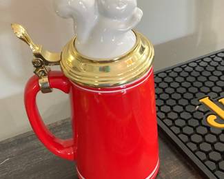Threshold 2015 Red Ceramic Beer Stein with Squirrel Figurine Lid