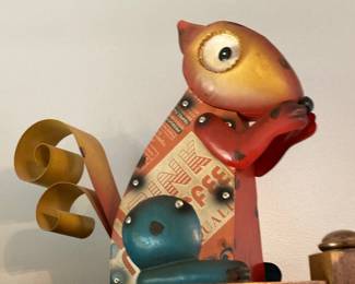 Recycled Tin Metal Squirrel Figurine with Vintage Packaging