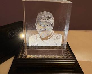 3D Laser Engraved Crystal Portrait of Dale Earnhardt with LED Base