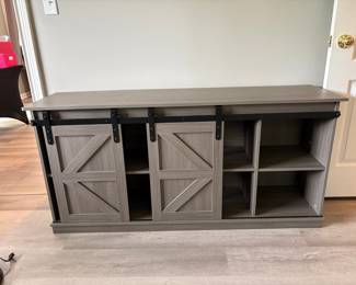 Farmhouse Sliding Barn Door TV Stand Console with Open Shelving