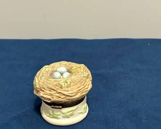 Marjolein Bastin "Love Begins With Mother" Ceramic Trinket Box with Bird's Nest and Eggs