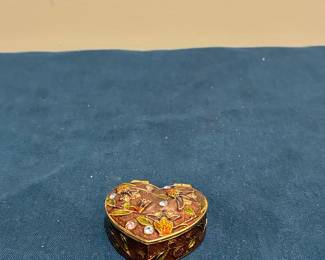 Monet Heart-Shaped Cloisonné Trinket Box with Rhinestones