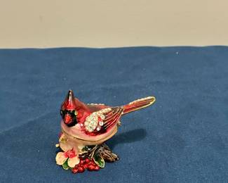 Enamel and Rhinestone Cardinal Trinket Box