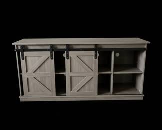 Farmhouse Sliding Barn Door TV Stand Console with Open Shelving